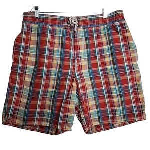 Polo Ralph Lauren Mens Shorts Rope Tie Front Orange/Green/Yellow Plaid